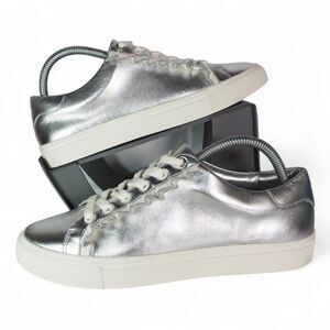 Tory Burch Sport Ruffle Casual Leather Sneakers "Metallic Silver" Women's 9M